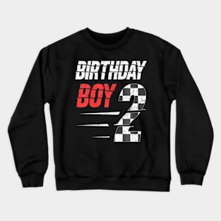 Kids Birthday Boy 2 Two Racing Flag 2Nd Birthday Race Car Toddler Crewneck Sweatshirt